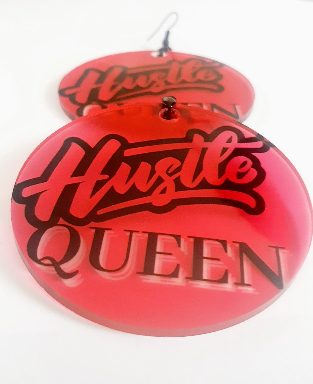 Image of Red, Hustle Queen, Handmade jewelry, Custom, Dangling Earrings