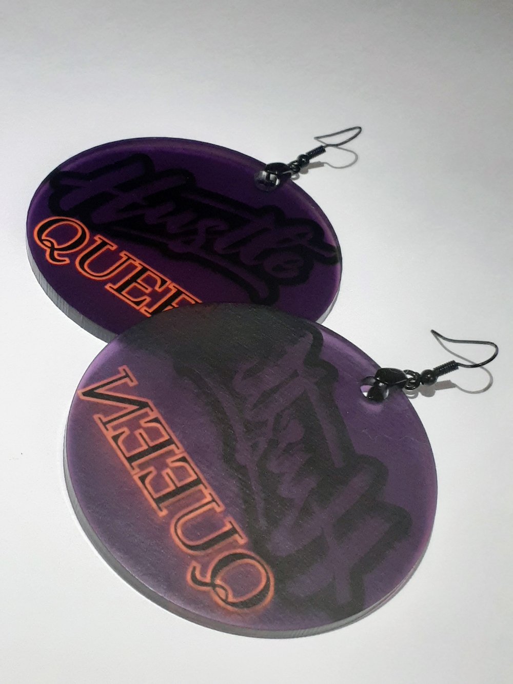 Image of Plum, Hustle Queen, Custom Jewelry, Sublimated Dangling Earrings