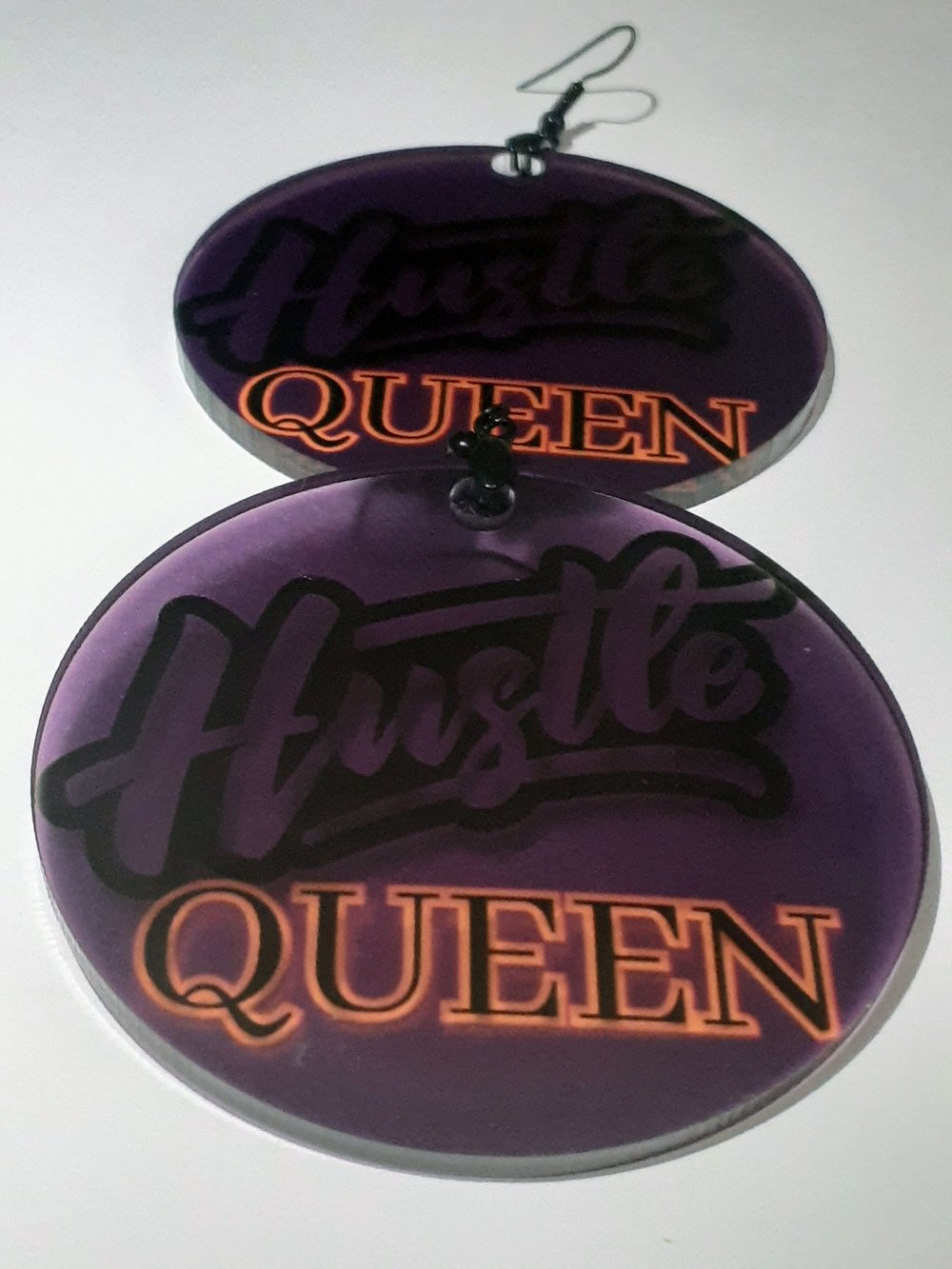 Image of Plum, Hustle Queen, Custom Jewelry, Sublimated Dangling Earrings