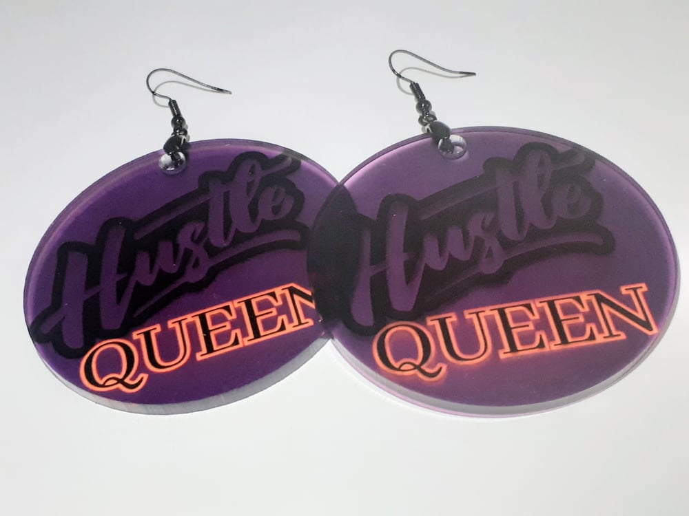 Image of Plum, Hustle Queen, Custom Jewelry, Sublimated Dangling Earrings