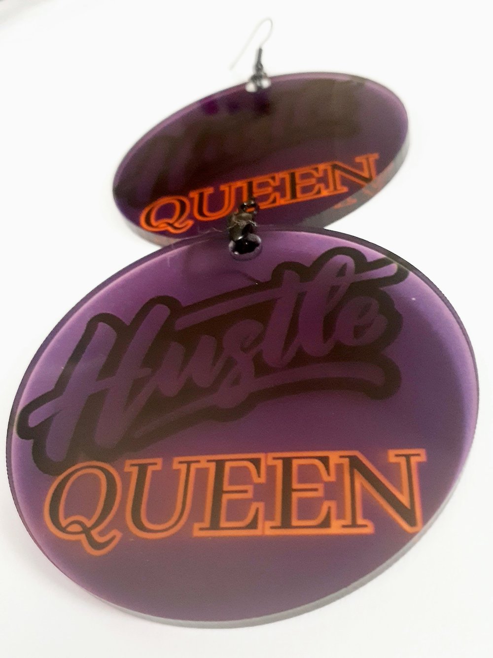 Image of Plum, Hustle Queen, Custom Jewelry, Sublimated Dangling Earrings