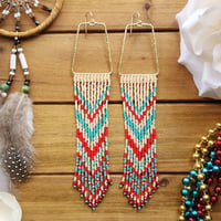 Image 1 of Southwest Red, White, and Blue Beaded Earrings