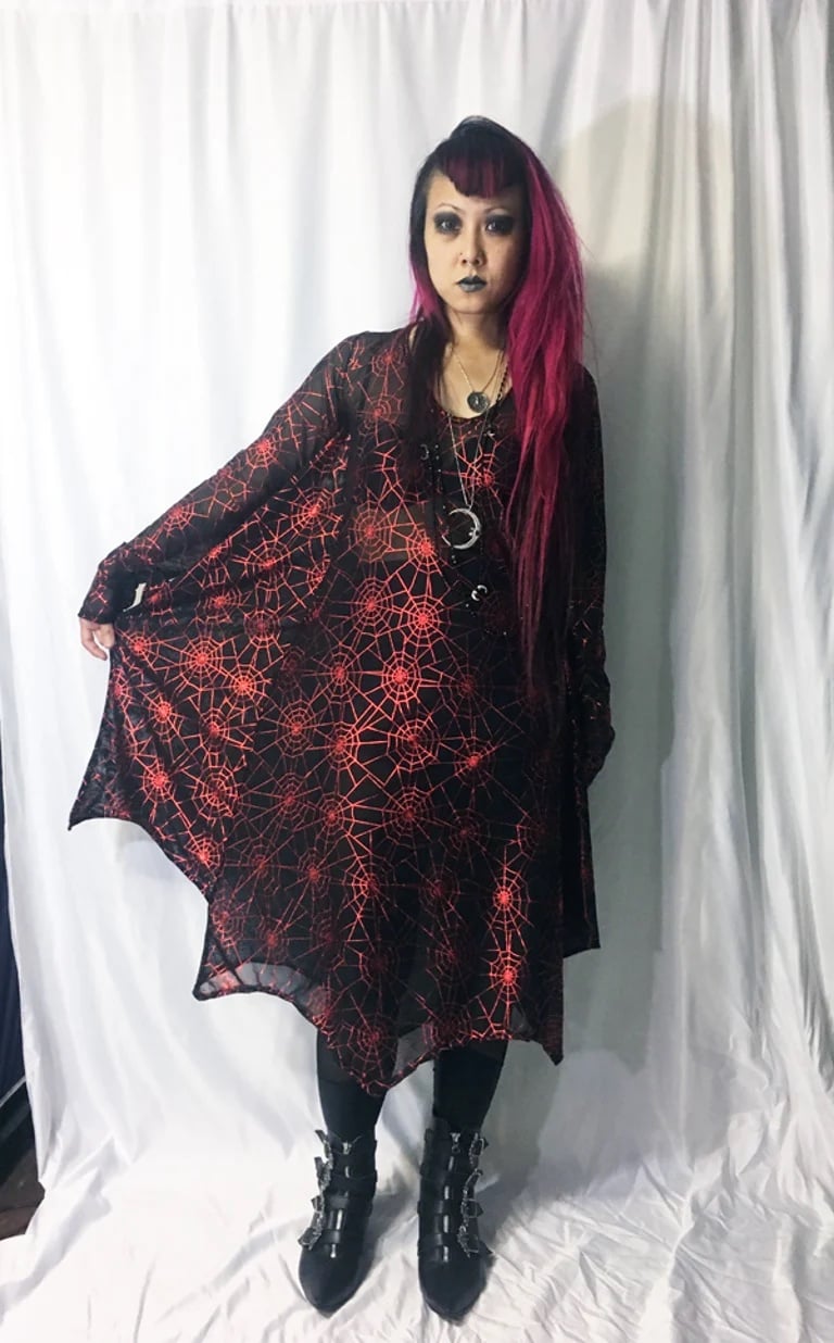 red spider dress Deep Red 1960s Halloween Spider Web Dress