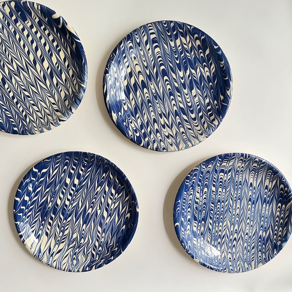 Gloss Cobalt Feather Dinner Plate 