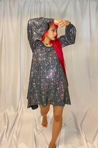 Image 2 of Holograpic Spider Web Bishops Sleeve Dress With Pockets ready to ship 
