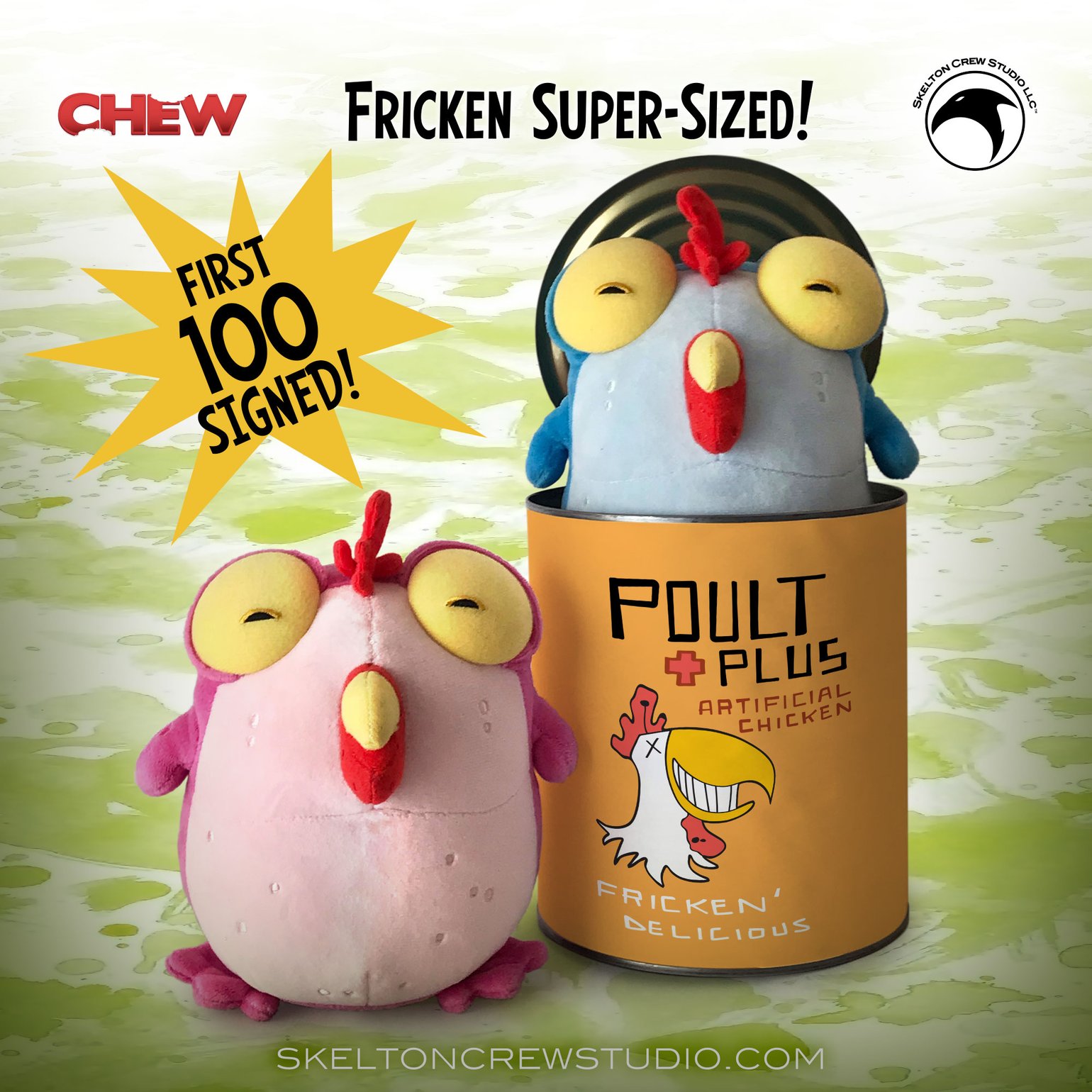 Image of CHEW: SIGNED & REMARQUED Limited Edition Super-Sized Pink and Blue Plush Chog Set! 8 LEFT!