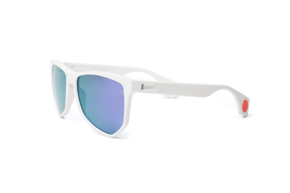 NYLAARN Bio-White “90s Ski Bum” Blend Sunglasses - Solid Gray + Purple Mirror Lens