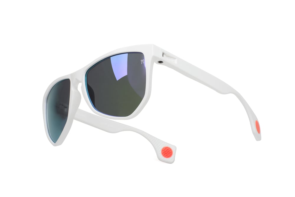 NYLAARN Bio-White “90s Ski Bum” Blend Sunglasses - Solid Gray + Purple Mirror Lens