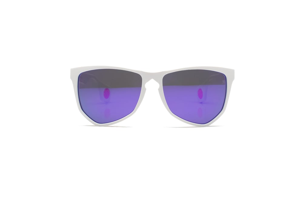 NYLAARN Bio-White “90s Ski Bum” Blend Sunglasses - Solid Gray + Purple Mirror Lens