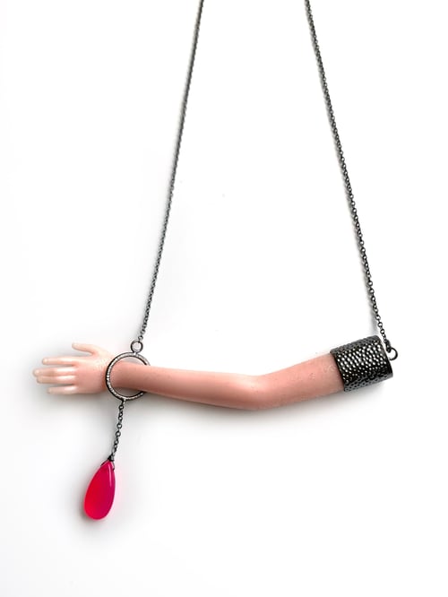 Image of Pink Glitter Arm Necklace with Hot Pink Chalcedony 