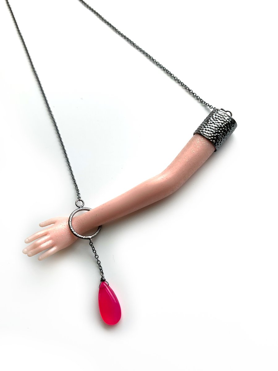 Image of Pink Glitter Arm Necklace with Hot Pink Chalcedony 