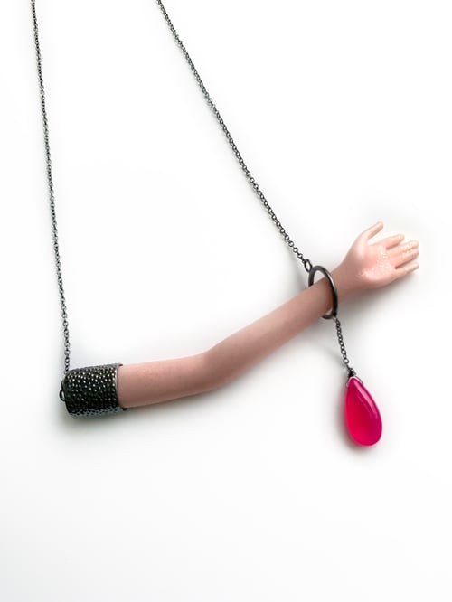 Image of Pink Glitter Arm Necklace with Hot Pink Chalcedony 