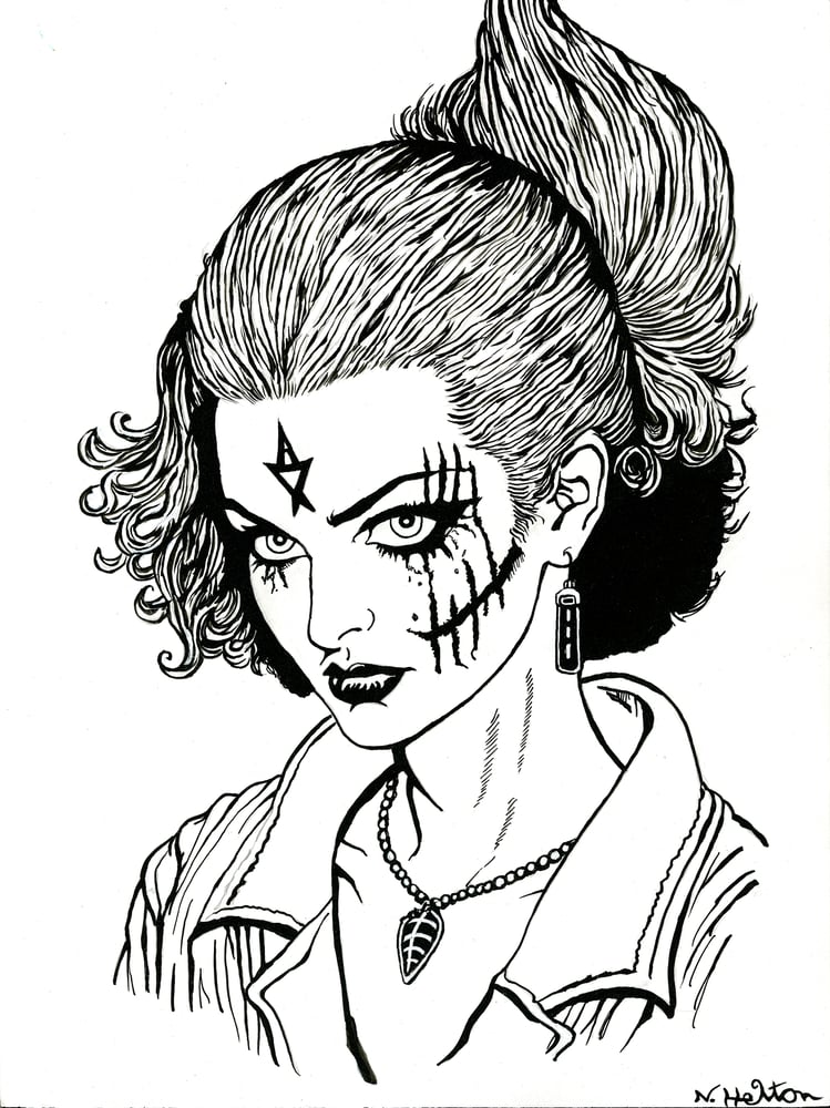 Image of Occultist Punk Chick - ink drawing