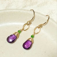 Image 1 of Gold Amethyst Chrome Diopside Earrings