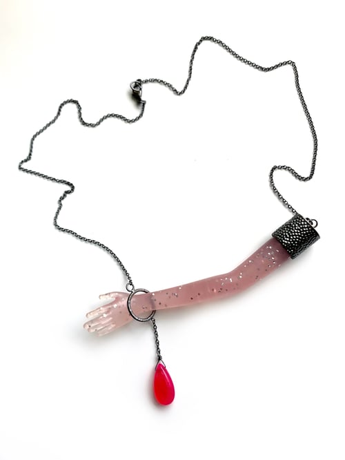 Image of Confetti Pink Glitter Arm Necklace with Hot Pink Chalcedony