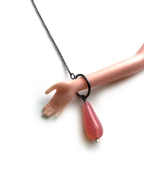 Image of Pink Glitter Arm Necklace with Pink Opaline Glass 