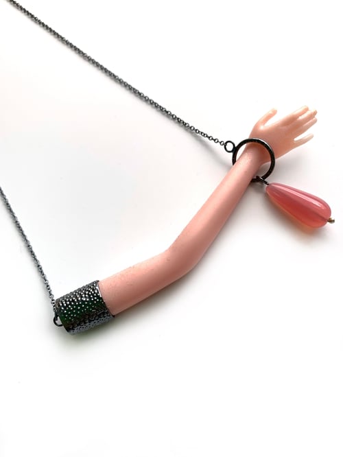 Image of Pink Glitter Arm Necklace with Pink Opaline Glass 