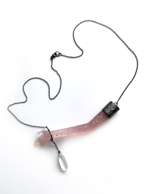 Image of Confetti Pink Glitter Arm Necklace with Clear Quartz 