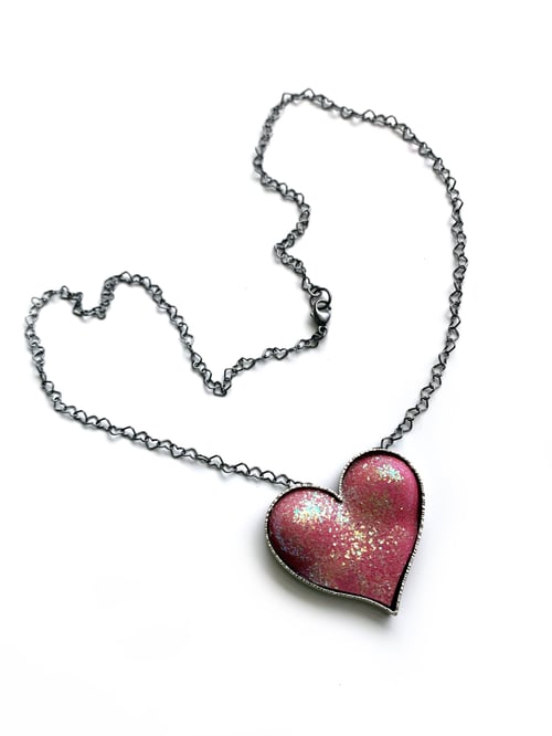 Image of Glittery Pink Bust Heart Necklace