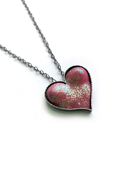Image of Glittery Pink Bust Heart Necklace