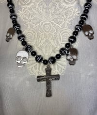 Image 1 of Upcycled Gothic Cross and Skulls Vintage necklace by Ugly Shyla