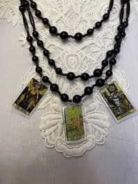 Image 1 of Upcycled Gothic Tarot Charm Black Beaded Necklace by Ugly Shyla 