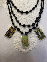 Image 1 of Upcycled Gothic Tarot Charm Black Beaded Necklace by Ugly Shyla