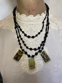 Image 2 of Upcycled Gothic Tarot Charm Black Beaded Necklace by Ugly Shyla 