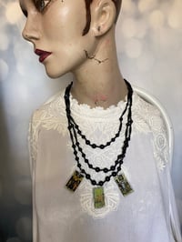 Image 3 of Upcycled Gothic Tarot Charm Black Beaded Necklace by Ugly Shyla