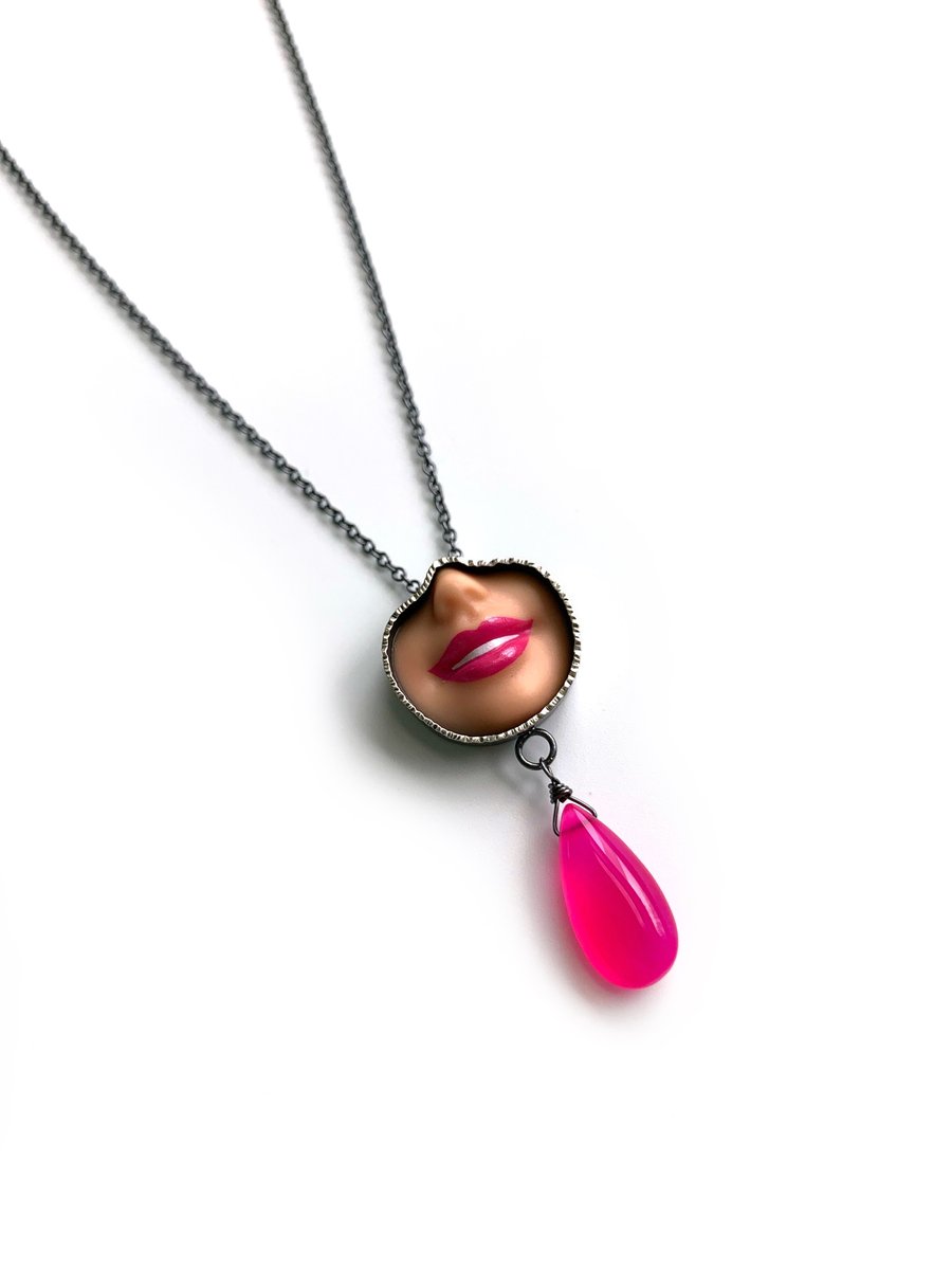 Image of Smile Pendant with Hot Pink Chalcedony - 3