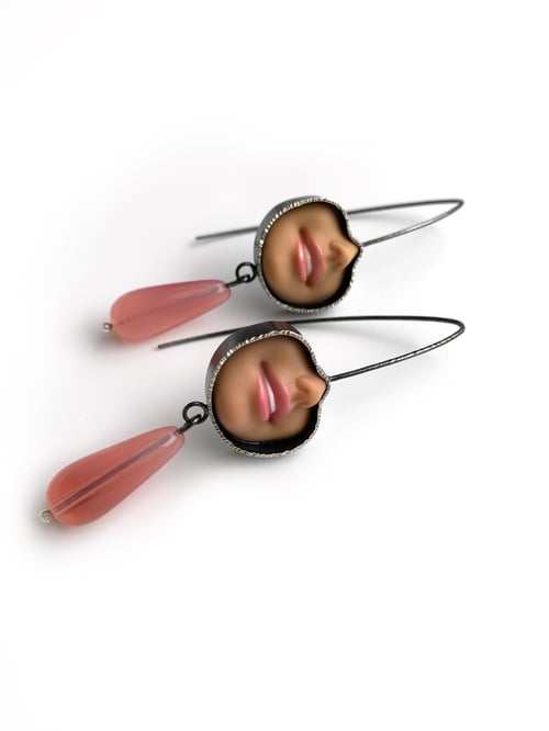 Image of Smile Pull Thru Earrings with Pink Opaline Glass