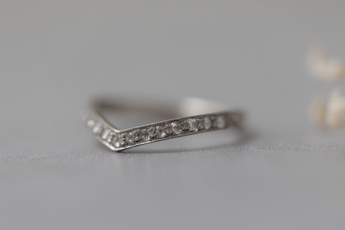 Image of Platinum rose-cut diamond wishbone ring