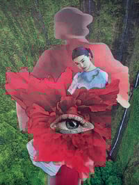 Image 1 of Esci dall'ombra   -   Contemporary Surrealist Print | Grey Eye, Red Flower, Female Figure