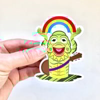Image of Creechmit Creature from The Black Lagoon Meets Kermit the Frog Vinyl Sticker! Retro Monster Art!