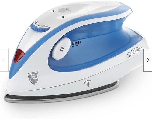 Sunbeam Hot-2-Trot Travel Steam Iron, 800 Watt Dual Voltage 120/240, Compact Size, Portable.