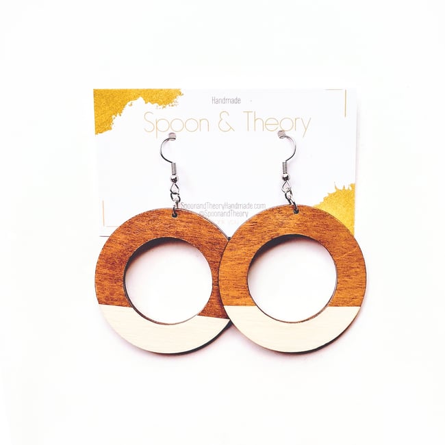  Ivory Colorblock Wood Earrings 