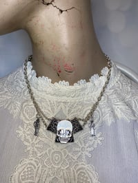 Image 2 of Upcycled Skull and Mini Santa Muerte Necklace by Ugly Shyla