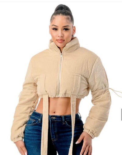 Image of 3PACK KHAKI Chunky Corduroy Cropped Puffer Jacket (R17-1)