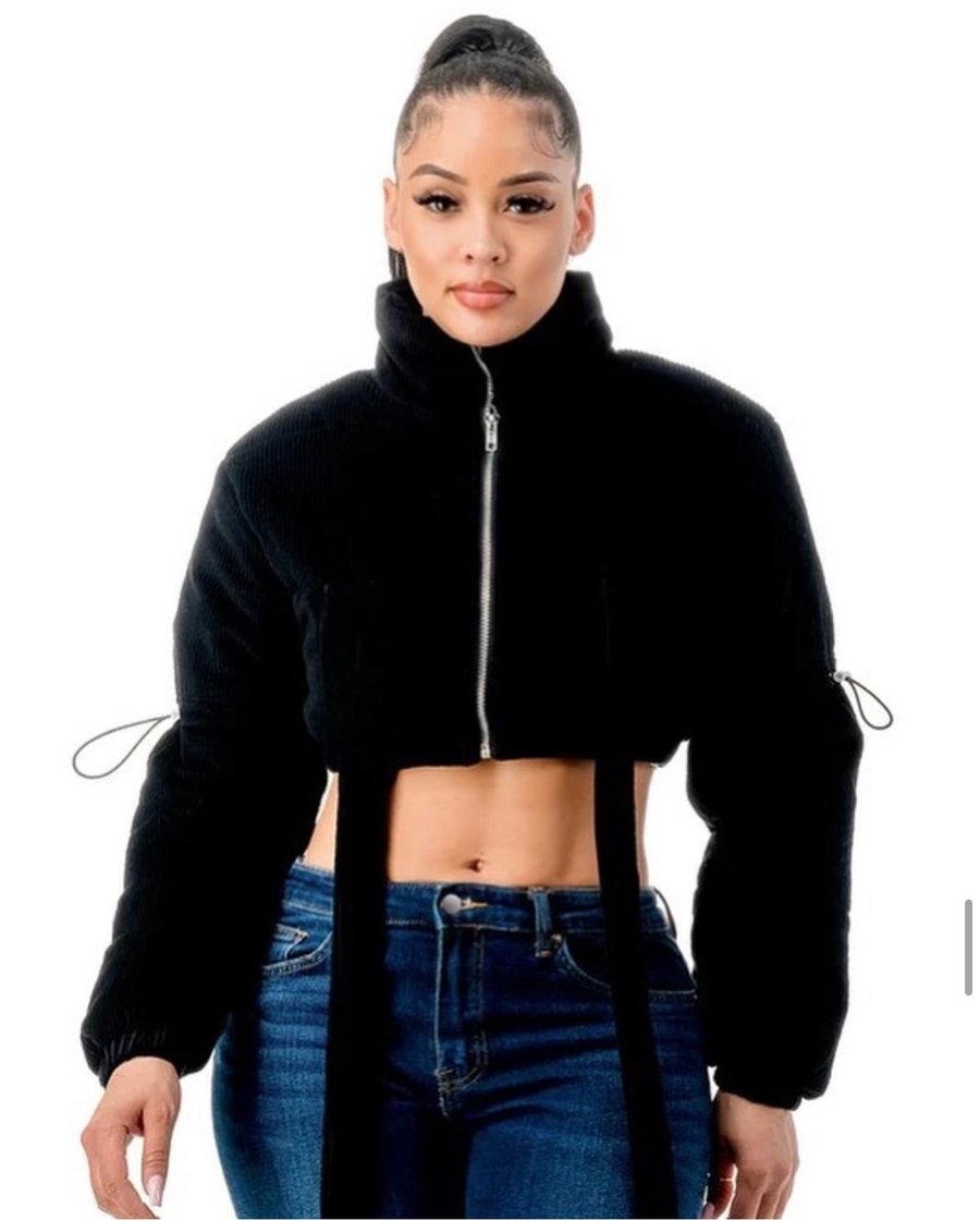 Image of 3PACK BLACK Chunky Corduroy Cropped Puffer Jacket (R17-1)