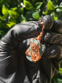 Image 1 of BLUE APATITE WRAPPED IN COPPER - MADAGASCAR 