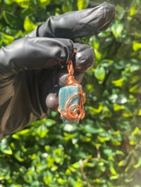 Image 3 of BLUE APATITE WRAPPED IN COPPER - MADAGASCAR 