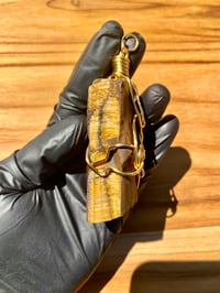Image 3 of TIGER'S EYE WRAPPED IN GOLD PENDANT 