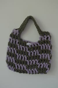 Image 2 of crochet handle bag mini green & purple