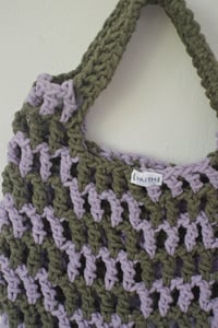 Image 1 of crochet handle bag mini green & purple