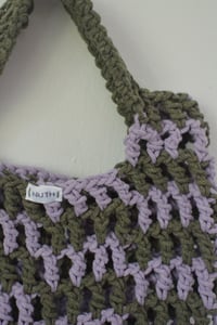 Image 3 of crochet handle bag mini green & purple