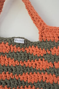 Image 3 of crochet handle bag mini green & orange