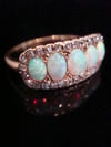 Edwardian 14ct yellow gold natural solid opal and old cut diamond 5 stone ring