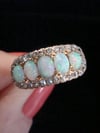 Edwardian 14ct yellow gold natural solid opal and old cut diamond 5 stone ring