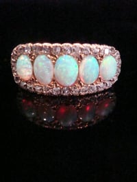Image 4 of Edwardian 14ct yellow gold natural solid opal and old cut diamond 5 stone ring