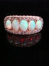 Edwardian 14ct yellow gold natural solid opal and old cut diamond 5 stone ring